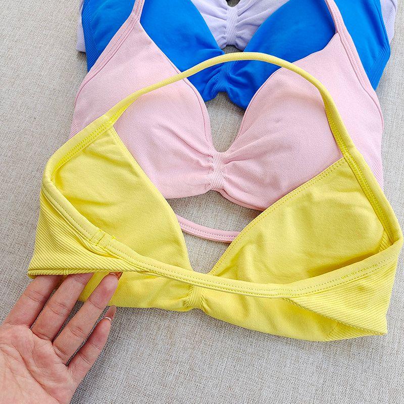 and American Hanging Neck Thin Drawstring DFY Sports Underwear Beauty Back Women Can Be Worn outside Comfortable Large Backless Breathable Fitness Bra