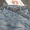 Hong Kong-style Denim Belt with Cross Carving & Rivets Niche Subculture Style Versatile Street Waistband for Casual Daily Outfit