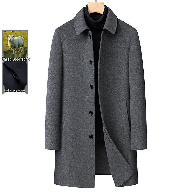 Men's Mid-Length Double-Sided Wool Coat - Business Casual, Solid Color, Versatile Lapel Design