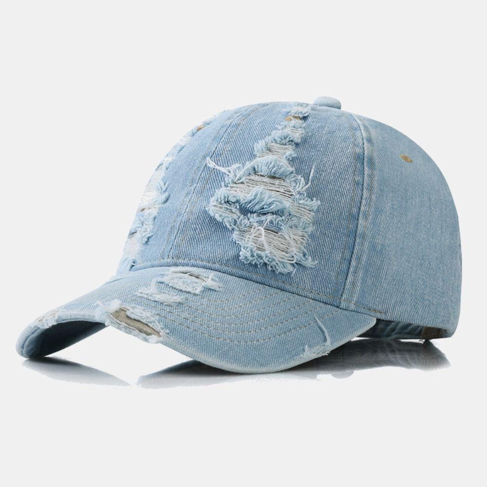 Cotton Ripped Denim Baseball Hat Hip Hop Sunshade Hat Simple Denim Baseball Cap Street