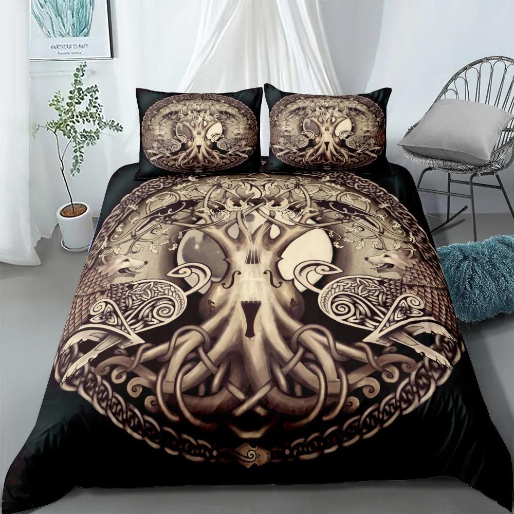 3D Print 2/3pcs Vigvisir Viking Art Constellation Bedding Set EU Single Double King US Twin Full Queen King Ethnic Bed Linen Set