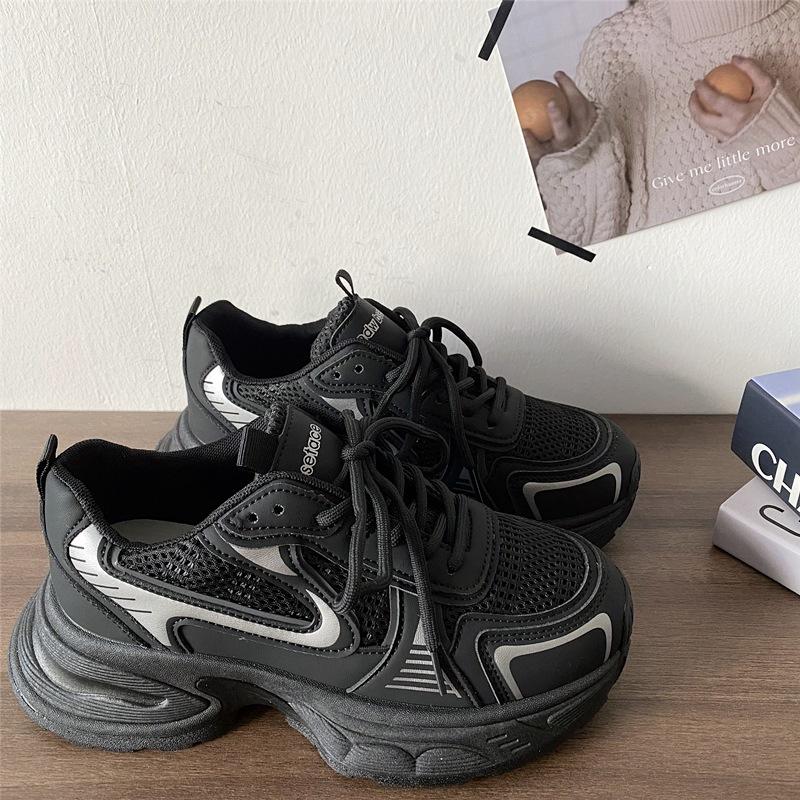 2025 summer new thick-soled dad shoes women's explosive breathable mesh hollow mesh sports versatile casual running shoes