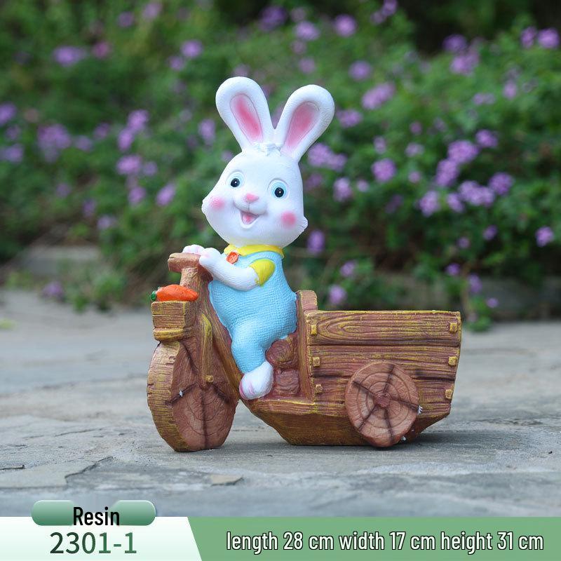 Outdoor Cartoon Rabbit Garden Decoration - Animal Flower Pot Sculpture for Kindergartens and Courtyards