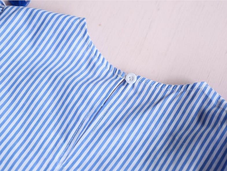 Noua rochie de printesa cu maneca scurta pentru fete cu dungi de vara - Design floral in stil coreean pentru copii