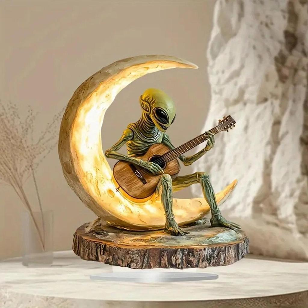 Alien Figurine Decor Boho Decor Alien Statue Alien Figure Desk Decor Garden Decor Collectible Figurines Acrylic Moon Guitarist
