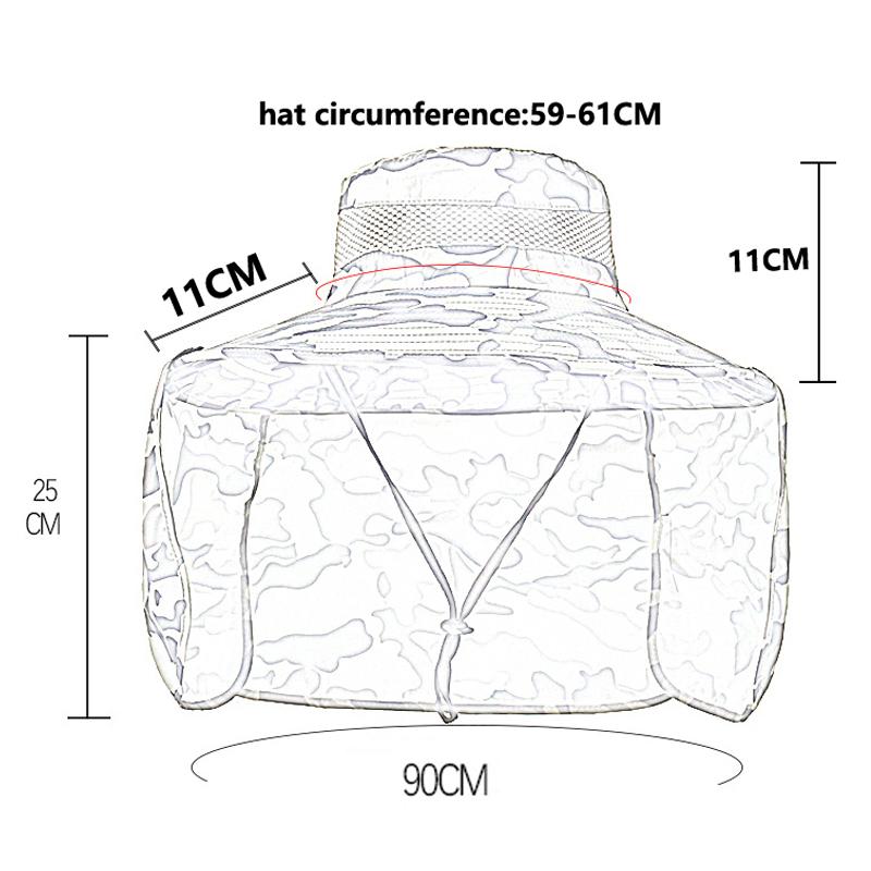 Unisex Bucket Hat with Shawl Waterproof Outdoor Hiking Fishing Cap Removable Big Eaves Face Neck Protection Sunscreen Caps Men