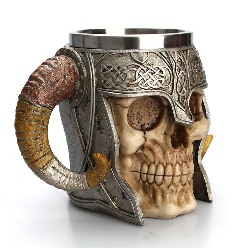 Tazza Vikinga Teschio 600ml Acciaio Inossidabile Tazze da Caffè Tazza da Viaggio Corno Tazza per Bere il Tè Decorazione Tazza di Halloween Tazza Ceramica Tiki