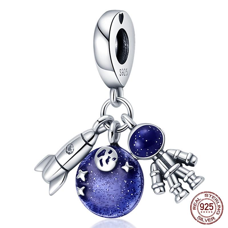 Copper Metal Trendy Fashion Glowing Spaceship Astronaut Bunny Planet Charm Bead Components Bead Components Compatible With Brand Authentic Original