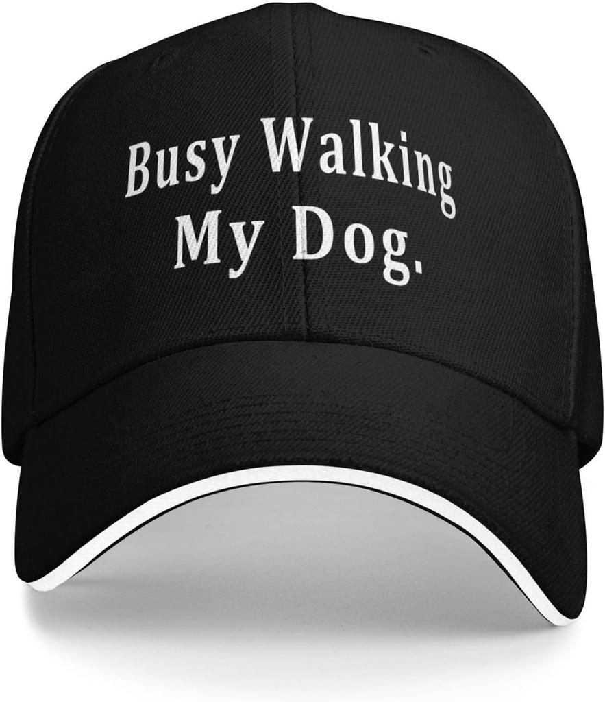Busy Walking My Dog Baseball Cap Polyester Adjustable Outdoor Casual Hat for Men Women