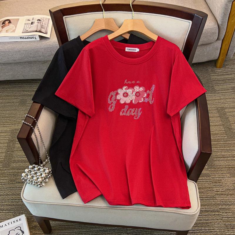 

Plus Size Loose Mid-Length Short-Sleeve T-Shirt for Women (Available in 200/300/350 jin) - Style 1172 7XL червоний