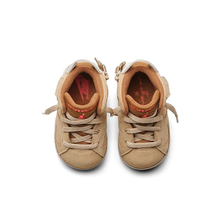 Travis Scott x Air Jordan 6 Retro TD British Khaki Dětské tenisky Tan Sail Bright-Crimson DH0692-200
