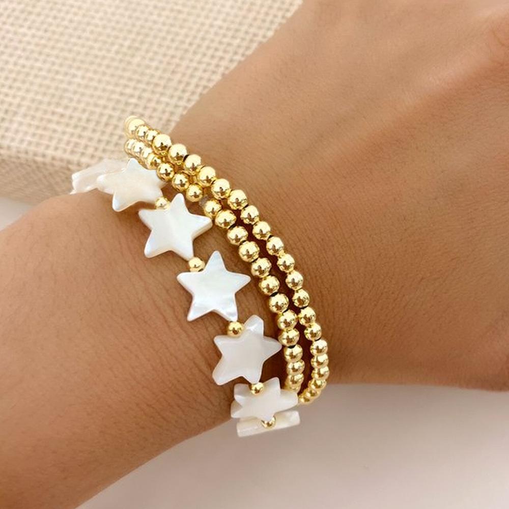Europe and the United States Best-selling Sweet Versatile Shell Five-pointed Star Copper Bead Bracelet Three-piece Women's Beaded Bracelet