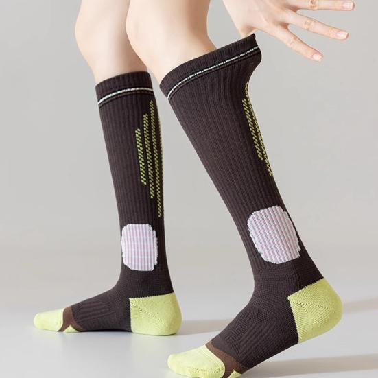 Sports Compression Socks Women Knee High Athletic Socks Elastic Breathable Cushioned Socks for Running Fitness Yoga Dance
