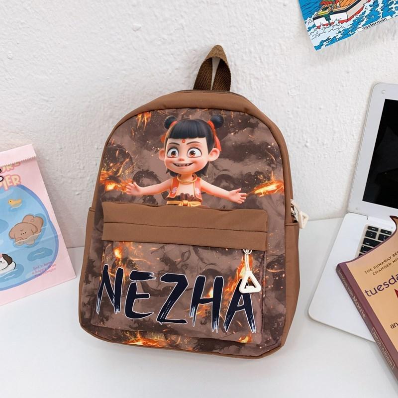 Pattern Nezha Letters Kids Cartoon Backpack With Storage Waterproof Function