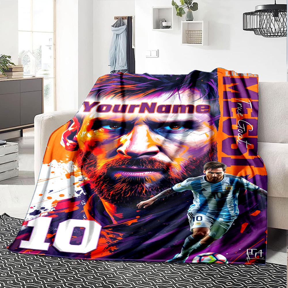 Messi Personalized Name Blanket Throw Customizable Blanket Ultra-Soft Great for Sofa Bed Office Chair Nap Four Seasons Multipurpose