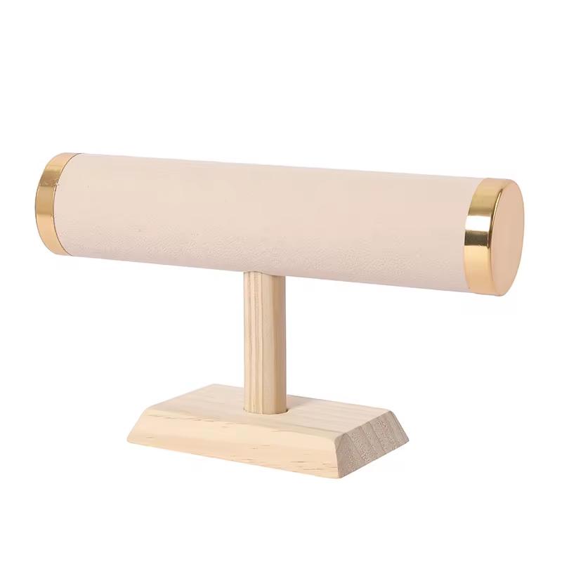 

Подставка для украшений из массива дерева, подставка для браслетов и часов, Т-образная, с металлическими краями на обоих концах для хранения выставочного реквизита