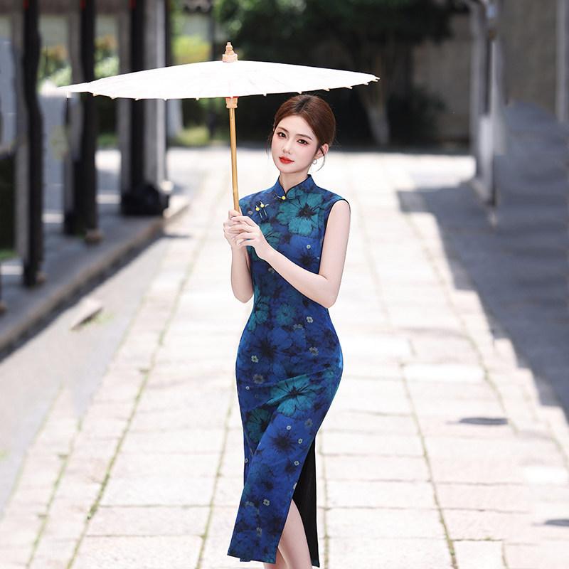 Blue sleeveless national style new Chinese Suzhou long cheongsam improved young 1011 new women's high sense summer