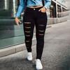 Ladies' Solid Color Casual Pants Versatile Slim Fit Straight Leg Denim Jeans With Holes