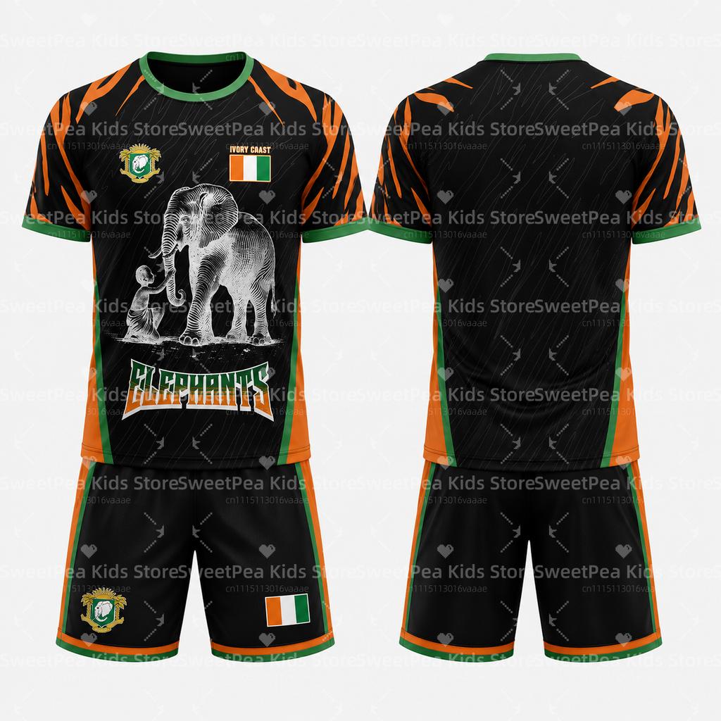 2026 New Ivory Coast Themed Football Jersey Sets Summer Children's Outdoor Casual Breathable T-shirts and Sets