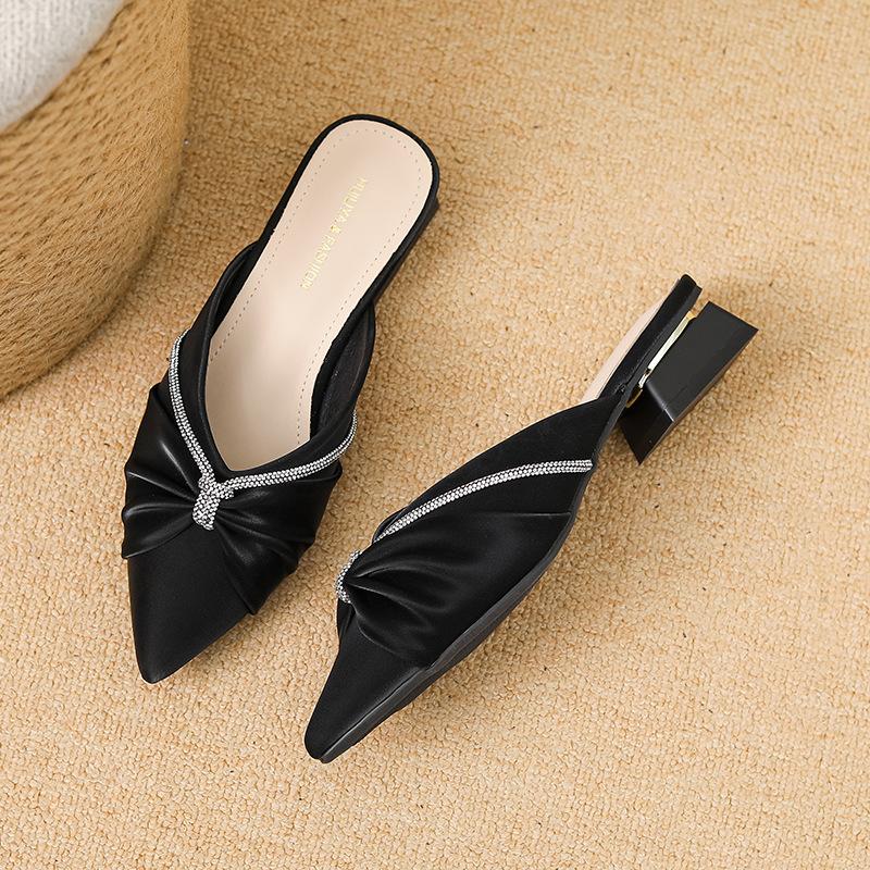 Huiliya baotou half slippers women's outer wear 2025 new pointed temperament French rhinestone Muller Y6088-1