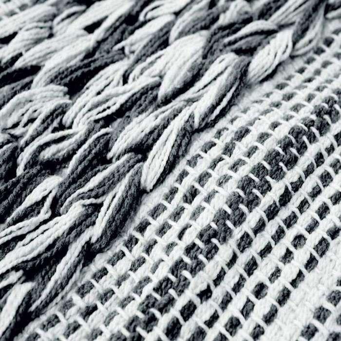 Tapis salon en coton bande relief blanc-noir 190x290