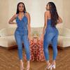 Europäischer und Amerikanischer Stil Schlankmachender Ärmelloser Neckholder Jumpsuit Jeans