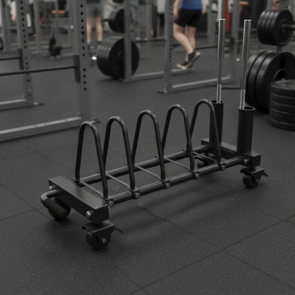 Exercise Disc Storage Rack Caster Wheels Plate Cart Tube Frame Barbell