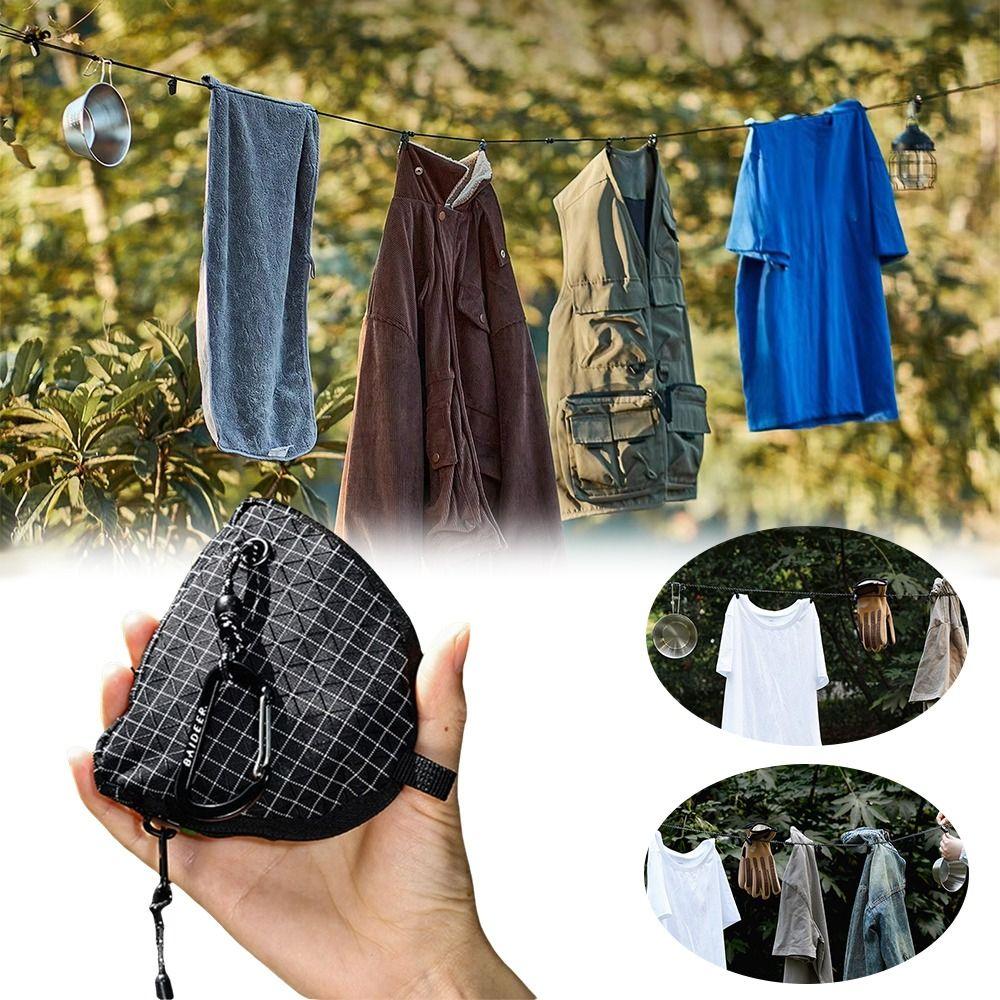 16 Clips Camping Clothesline Adjust At Will with Storage Pouch Reflective Clothesline High Toughness High Load-bearing Capacity