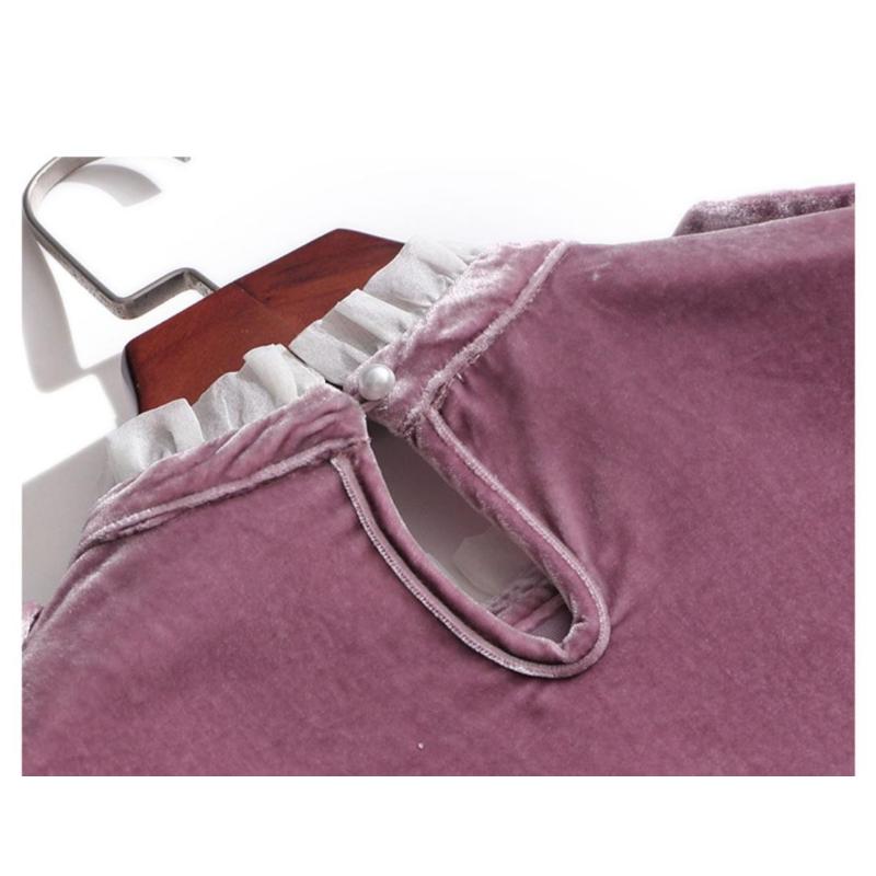 Gold Velvet Shirt Women's New Spring Style Loose High-quality Solid Color Fungus Collar Mid-length Top