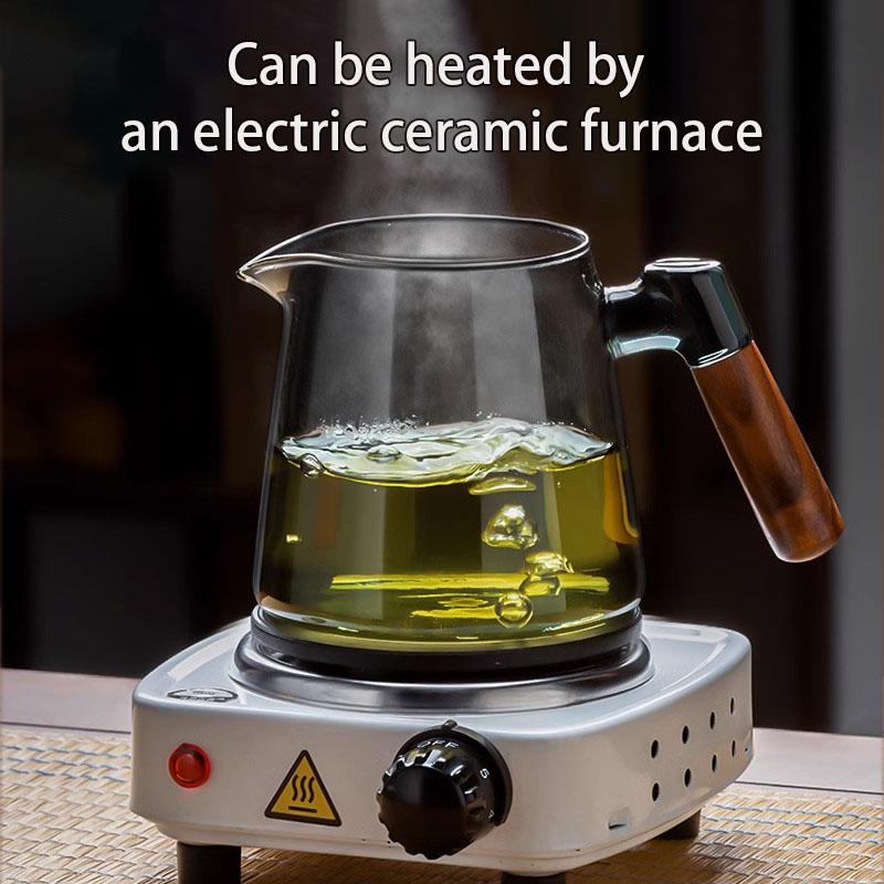 600ml Glass Tea Kettle With Removable Infuser Teapot Blooming And Loose Leaf Tea Maker Heat-resistant Teapot With Wood Handle