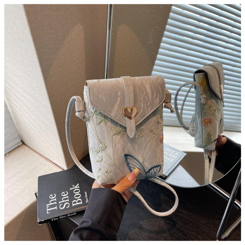 Embroidered Canvas Bag Women's Summer New Fashion Niche Messenger Bag Mobile Phone Bag