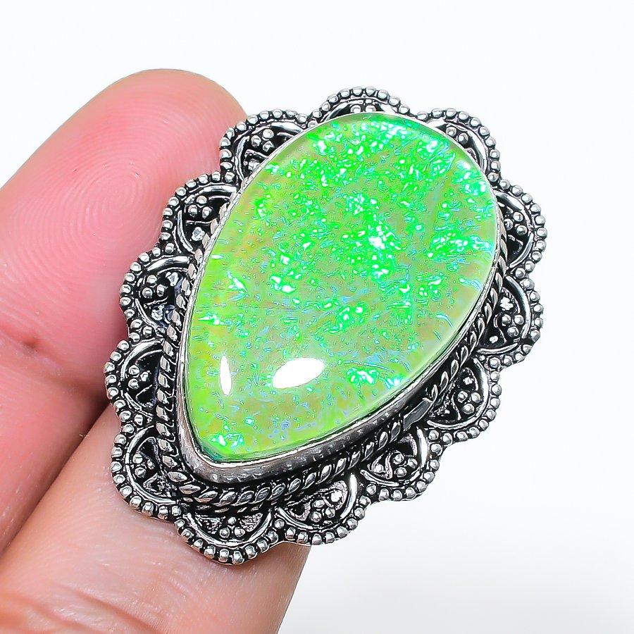 Natural Green Triplet Opal Gemstone 925 Sterling Silver Jewelry Ring Size 9 AR-17056