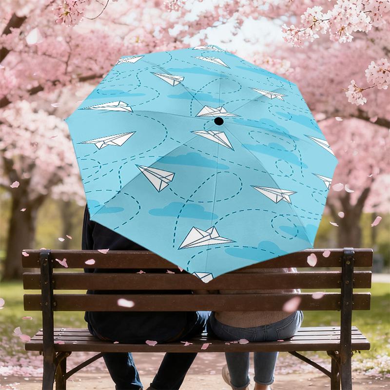 1PC Paper Airplanes Clouds Umbrella-9-Rib Reinforced, Automatic Open, Lightweight & Durable, Cute Fashion Accessory for Outdoor-P0764