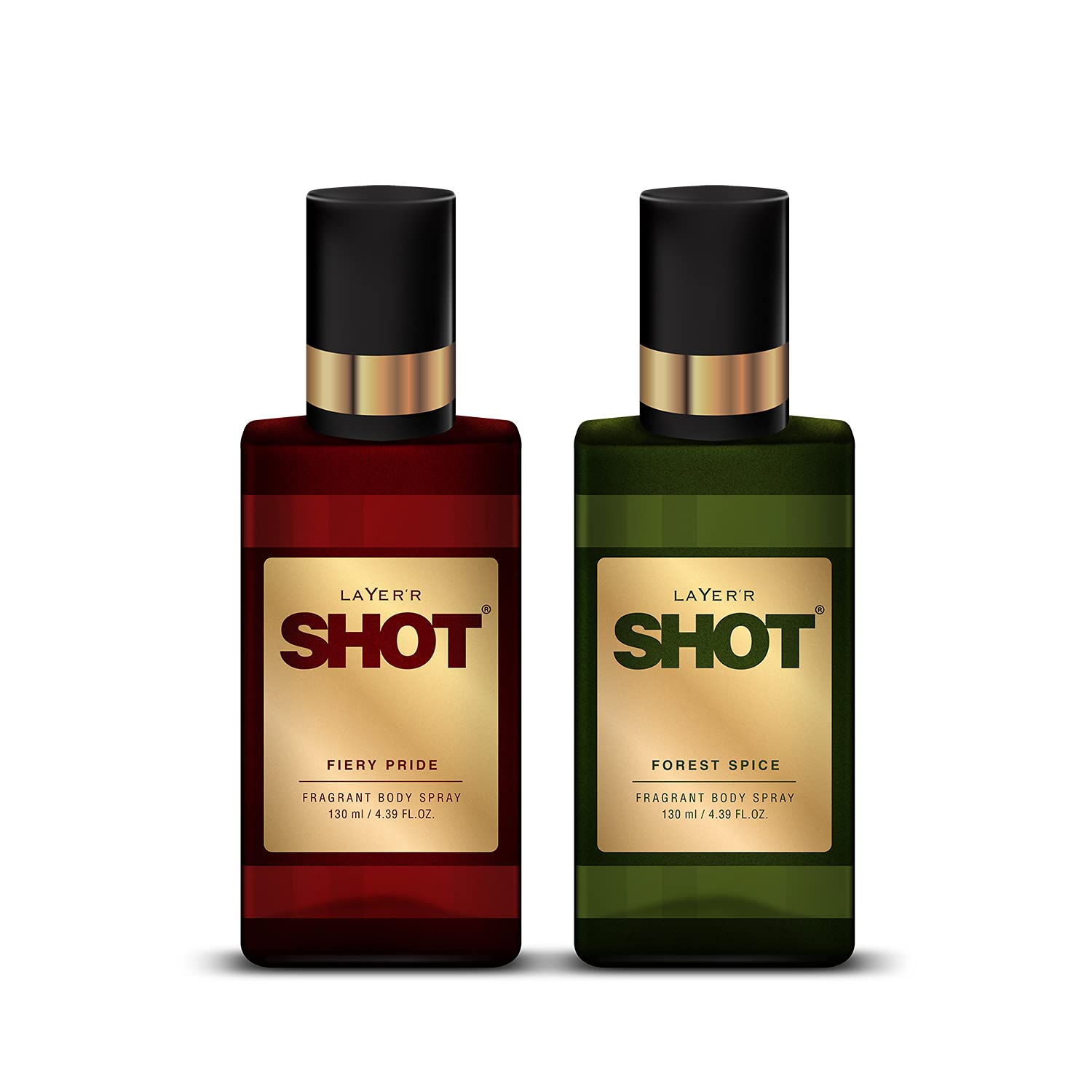 

Layer r Shot Forest Spice and Fiery Pride | Long Lasting Body Spray | Combo Pack of 2 | for Men | 130ml Forest Spice