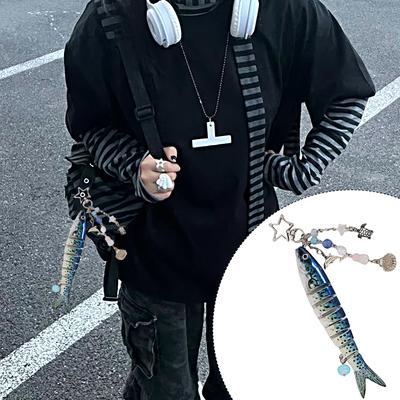 1PC Beaded Pendant Ocean Style Fish Shape Seaside Vacation Keychain Funny Artificial Fishing Lures Novelty Gift Multicolor