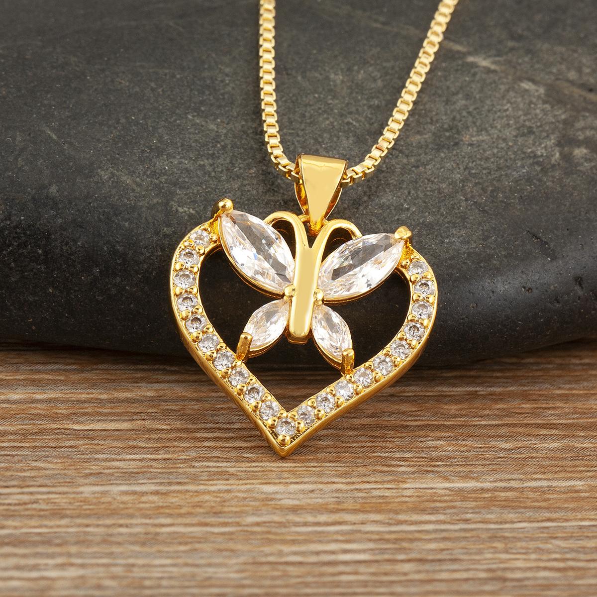 Nidin Trendy Heart Shape Hollow Butterfly Crystal Zircon Pendant Necklace For Women Elegant Aesthetic Charm Jewelry Accessories белый