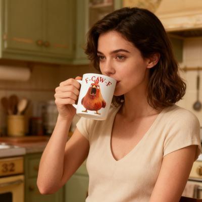 F-Caw-F Hahn Tasse Keramiktasse 400ml Versteckte Nachricht Teetasse Sarkastisches Geschenk für Tee- und Kaffeeliebhaber