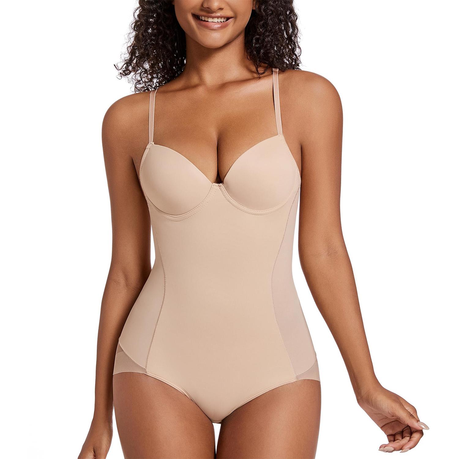 

Встроенный бюстгальтер, корректирующее белье, боди для женщин, формирователь живота, очаровательный компрессионный топ на бретельках, комбинезон «песочные часы» XXL бежевый