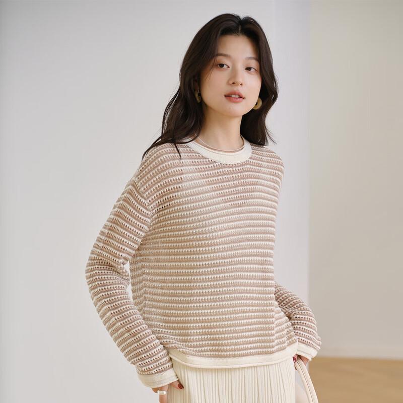 Sinoford Women's Crew Neck Loose Thin Long Sleeve Knitted Sweater