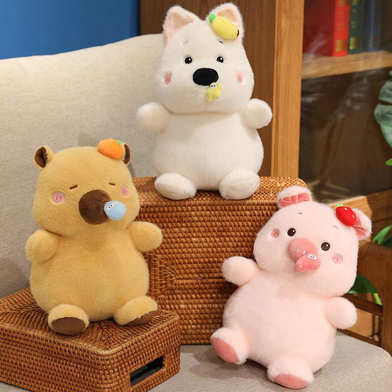 Pulling Line Animal Plush Toy Nose Movable Doll Unzip Doll Cute Puppy Pig Kapibala Doll