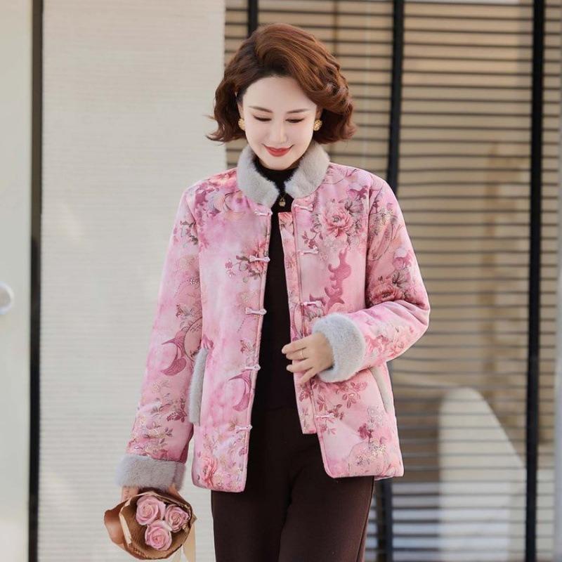 

New velvet thickened winter warm padded jacket New winter padded jacket Chinese women s padded clothing 5XL [recommended 150-80kg] розовый