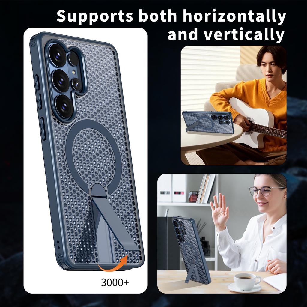 Samsung S26ultra Magnetic Mobile Phone Case Plus Anti-drop Fanxing Honeycomb Breathable Heat Dissipation S25u Vertical Bracket