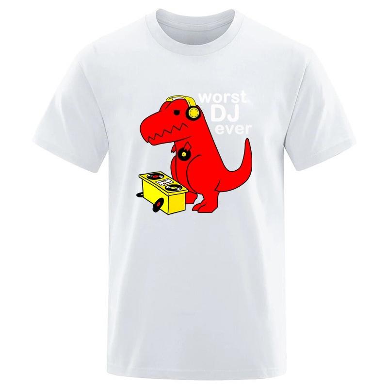 

Mens High Quality 100 Cotton Cool Funny Casual DJ Dinosaur Design Printing Oneck Male for Men Tshirt Hip Hop Tees Men Tops M