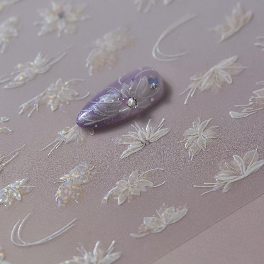 Лазерная белая полупрозрачная цветочная наклейка для ногтей своими руками креативное — фото 5