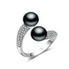 Double Pearl Rings Women Daughter Gift Bridal Black Pearl Ring