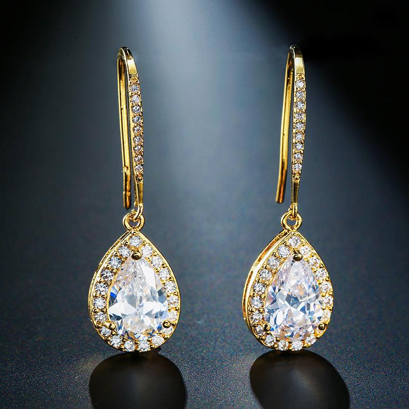 ZAKOL Luxury Teardrop Cubic Zirconia Dangle Earrings For Women Sparkling Crystal Earrings Bridal Wedding Party Jewelry Gift