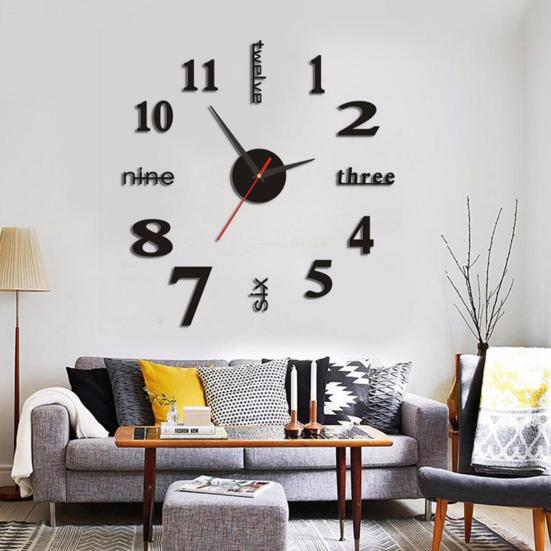 Modern Nordic Wall Clock Battery Powered Quiet Non-ticking Arabic Numerals Clock 3D Effect DIY Wall Clock for Living Room
