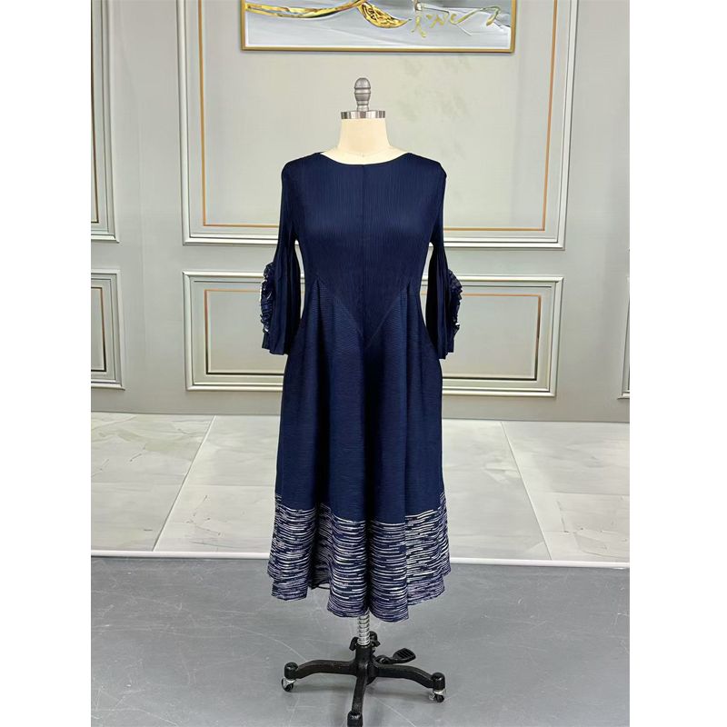 Spring, Summer, Autumn Women's Clothing Classy Stylish Petal Sleeve Length Ruched Dress Silm Fit Long Dress Dress