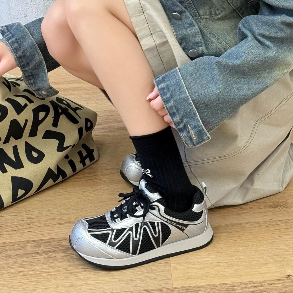 Leather Platform Forrest Gump Shoes Women's 2025 Autumn New Korean Version Versatile Lace-up Casual Sports Shoes Dad Shoes German Training Shoes