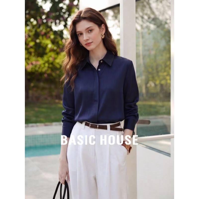 Basic House Women s Satin Polo Collar Shirt L